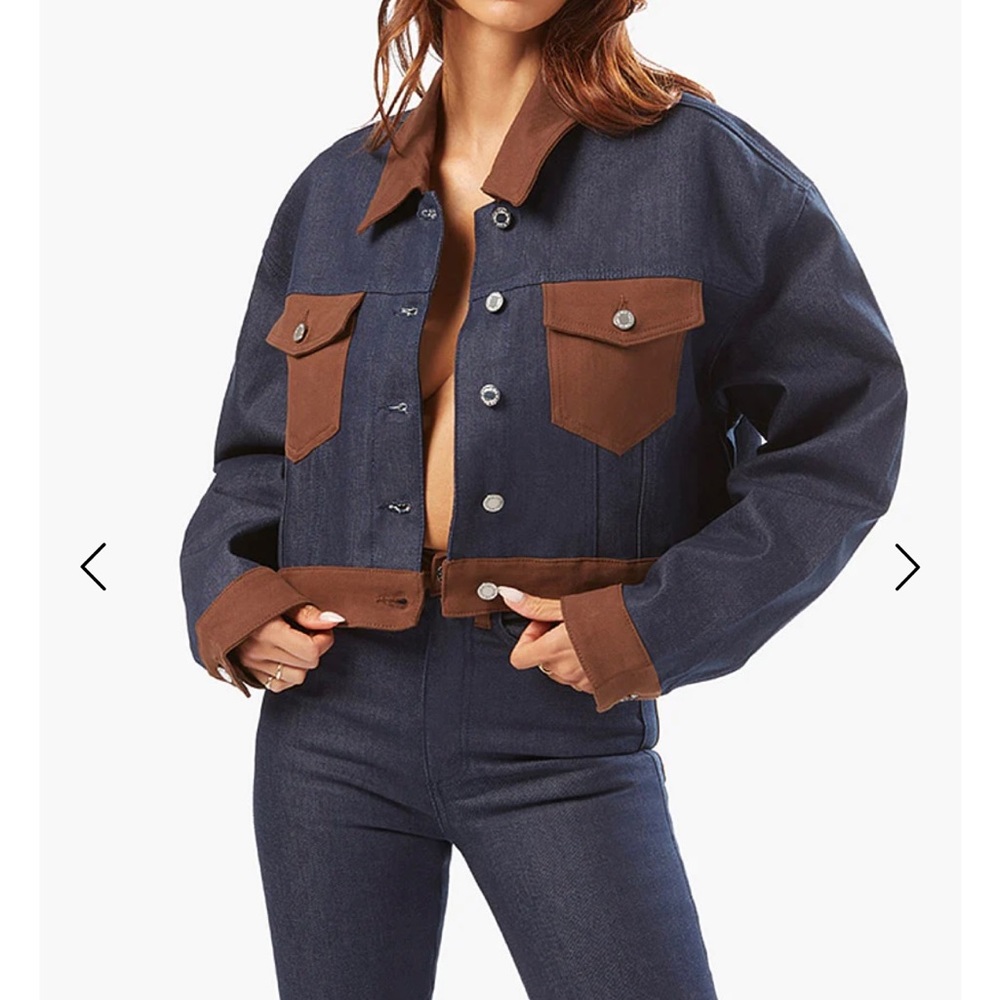 Weworewhat COLOR BLOCK INDIGO COMFORT STRETCH DENIM JACKET